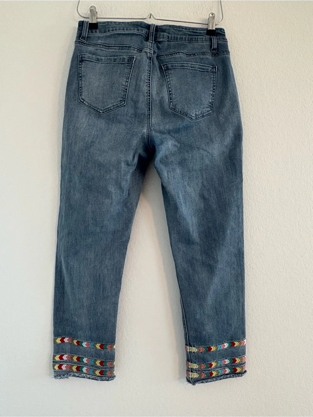Boho Colorful Embroidered Straight Leg Crop Denim Jeans